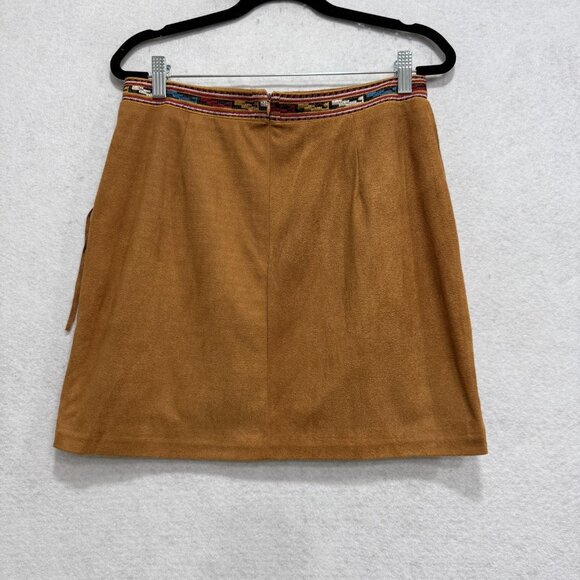 Savanna Jane Skirt Womens Medium Tan Faux Suede Fringe Southwestern Aztec Boho - Picture 6 of 8